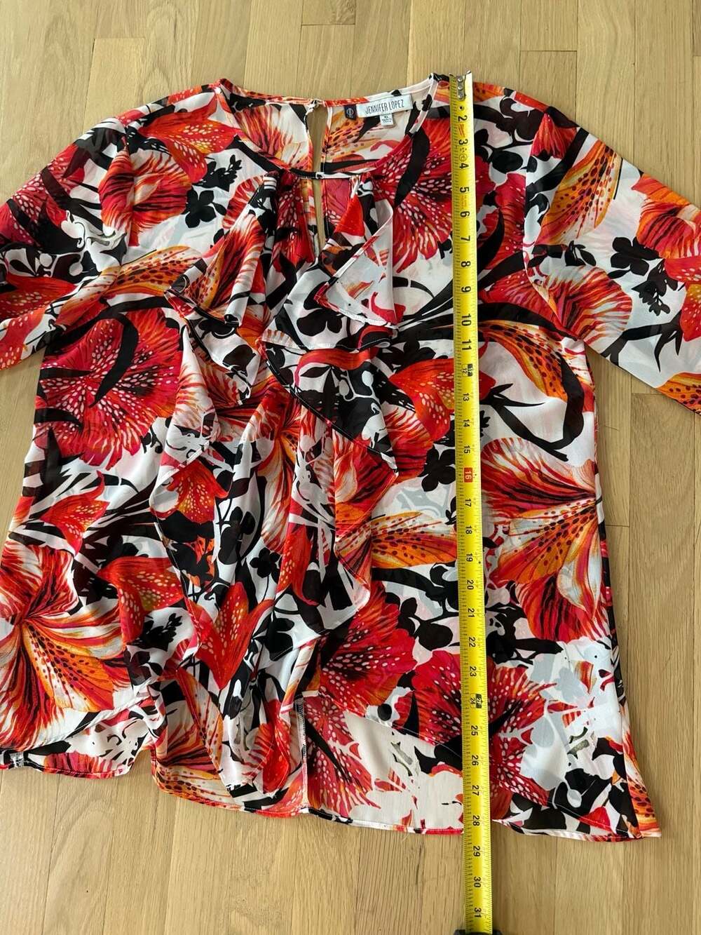 Jennifer Lopez Women's Floral Ruffle Keyhole Neck Chiffon Blouse - Picture 8 of 13